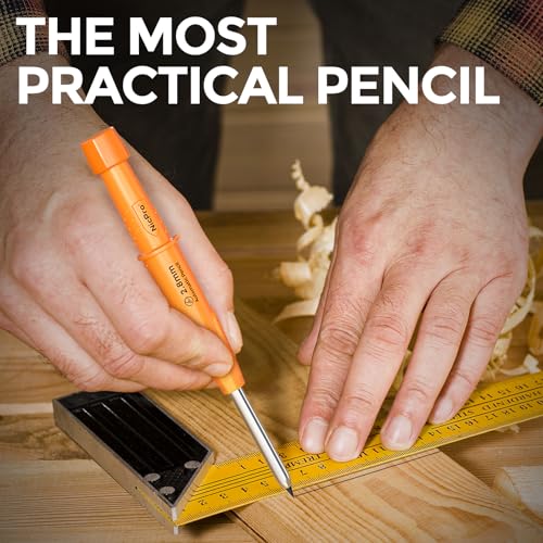 Nicpro Carpenter Pencil with Sharpener & Sleeve, Construction Pencil-Orange - color: Orange