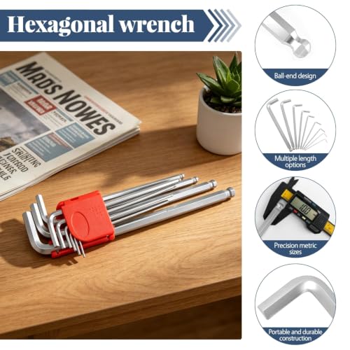 9-Piece Metric Allen Wrench Set, 1.5-10mm Extra Long Chrome Vanadium Steel Hex Key Set, L-Shaped Allen Ball End Wrenches for Automotive, Industrial & Machinery - color: Extra Long Chrome Plating Set
