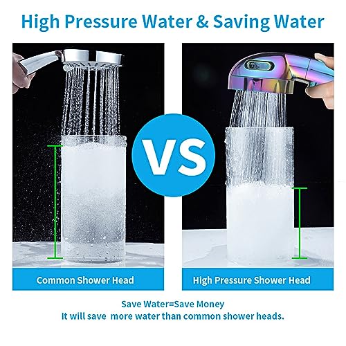 KAIYING Drill-Free High Pressure Handheld Shower Head with ON/OFF Switch, 3 Spray Modes - Polished Finish, Shower Head (Radiant Rainbow) + Bracket + Hose - color: Radiant Rainbow