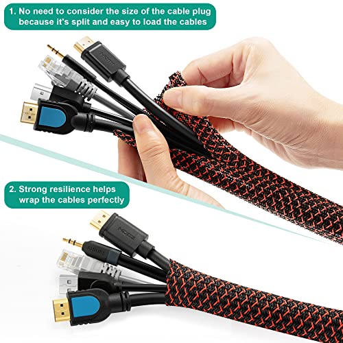 ZhiYo Cable Sleeve, 6.6ft - 4/5 inch, Black - Red - color: Black-Red, size: 6.6ft, 4/5''