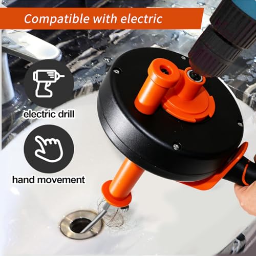 Drain Auger 33FT, Drain Snake with Drill Attachment, Flexible Plumbing Snake Clog Remover, Heavy Duty Manual Drain Cleaner Tool for Kitchen Bathroom Shower Sink, Includes Gloves & Cleaning Brush