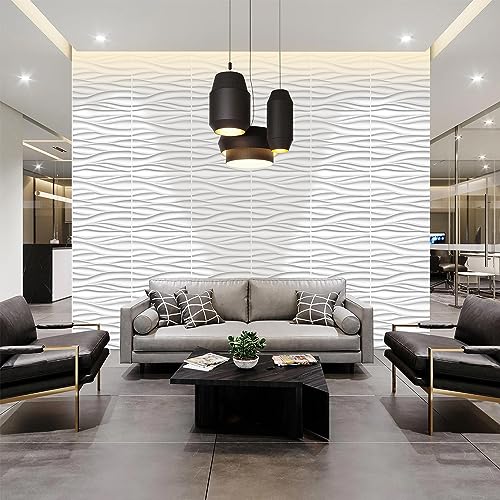 STICKGOO Wave 3D Wall Panels, White, 19.7" x 19.7", 12 Pack - color: White