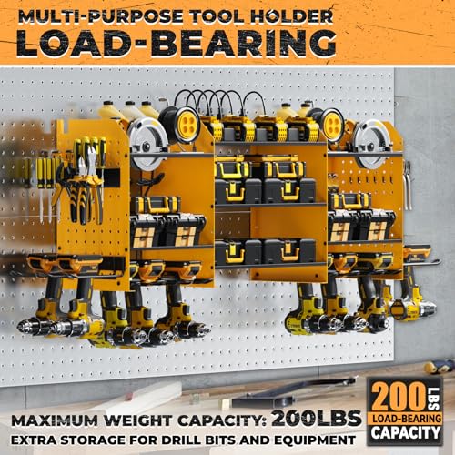 Upgraded Large Power Tool Organizer Wall Mount with Charging Station - color: Yellow