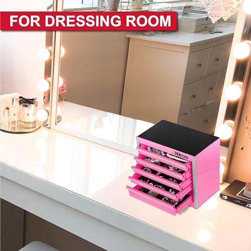 P.I.T. Mini Tool Box,Small Metal Toolbox Organizer with 5 Drawers,Pink | 8.6"W X 4.6"D Cute Size,Q235 Steel,Magnetic Locking Mechanism,PVC Drawer Liners - color: Pink, size: 5-Drawer