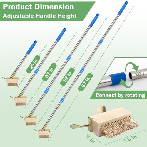 Crack Weeder, Moss Remover Tool, Manual Crevice Weeding Tool, Weed Puller Grout Brush with 66-inch Long Handle for Deck, Paver, Patio, Walkway, Driveway - 2 Weed Brush Heads 07