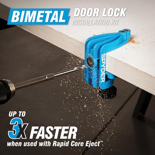 Spyder 5-Piece Rapid Core Eject Door Lock Installation Jig and Bi-Metal Hole Saw Kit, 1-inch and 2-1/8-inch