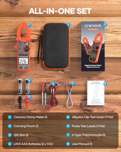 Crenova Clamp Meter Multimeter 600A AC/DC 6000Counts TRMS Electrical Tester