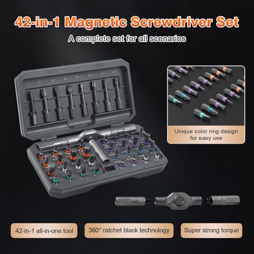 42 in 1 Magnetic Ratchet Screwdriver Set With Case - size: 42 in 1