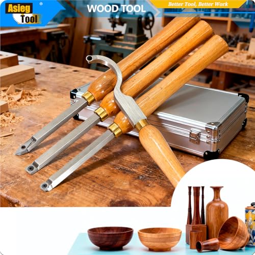 4pcs Mini Carbide Tipped Wood Lathe Turning tools Combo set Rougher Detailer Finisher Hollower with Wood Handle and Diamond Round Square Carbide Inserts
