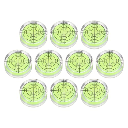 PATIKIL 10pcs Round Bubble Level 32x12mm Mini Circular Bullseye Spirit Levels Measuring Layout Tools for Leveling Camera Tripod Telescope Workshop Turntable Pictures Frame, Green - size: 32x12mm