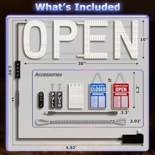 LED Open Sign 30x10 Remote Dimmable 12 Modes US Flag for Business Window - color: US Flag, size: 30" x 10"