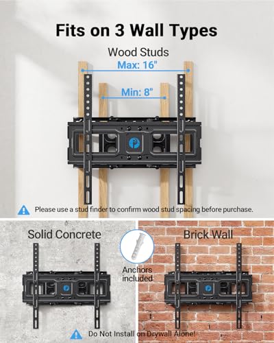 Pipishell TV Wall Mount for 26-74 inch LED LCD OLED 4K TVs up to 99lbs, Full Motion TV Mount Bracket Articulating Swivel Extension Tilting Leveling Max VESA 400x400mm, Fits 12/16 Inch Wood Studs - size: 26-74 inch TVs, style: TV Mount without LED