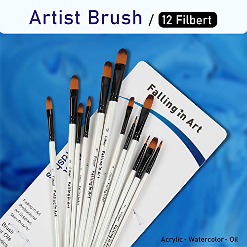 Falling in Art 12 PCS Professional Filbert Paint Brushes Set - size: 12 Pcs Filbert Nylon
