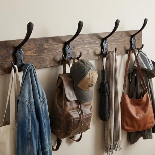 8 Pack Large Coat Hooks, Heavy Duty Three Prong Black Metal Wall Hooks - color: Black, size: 8PCS