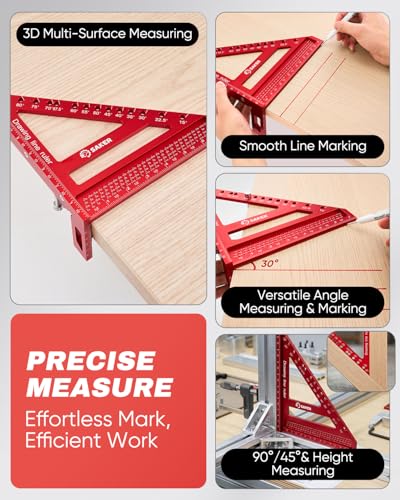 Saker 8.5Inch 3D Multi-Angle Measuring Square Ruler, Aluminum Alloy Carpenter Square,Precision Hole Scribing Ruler with Angle Pin for Woodworking, Engineering, and Construction Projects - size: 8.5inch