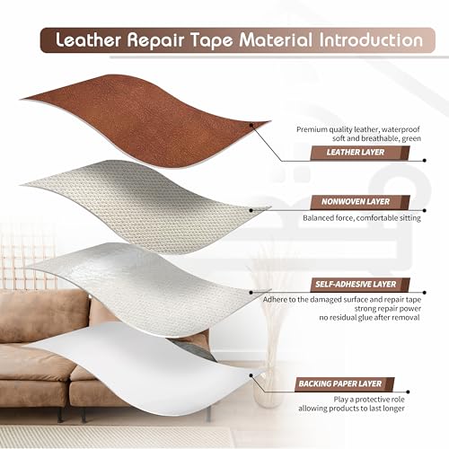 KING MOUNTAIN Leather Repair Patch,4 x 63 Inches self Adhesive Leather Repair Tape for Damaged Leather Furniture, Sofa Seating,Car Seats, Leather Goods（Classic Brown） - color: Classic Brown, size: 4" x 63"