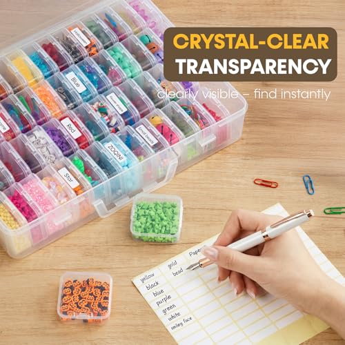 Portable Bead Organizer, 60Pcs Small Clear Storage Boxes with Hinged Lid and Large Craft Case with Handle, Mini Plastic Containers for Jewelry Making Diamonds Arts Screws Seeds Small Parts - size: 60 Pcs (2.16" x 2.16" x 0.78")