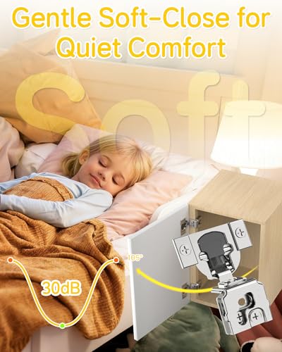 Onemake 80 Pack 1-1/4" Overlay Face Frame Soft Close Cabinet Hinges, 105° Concealed Hinge, Smooth Slow Self Closing, 3D Adjustable, Hidden Hardware Replacement for Kitchen, Wardrobe, Cupboard Door - size: 1-1/4"