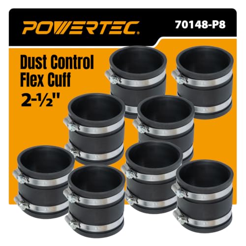 POWERTEC 70148-P8 2-1/2 Inch Dust Control Flex Cuff with Steel Hose Clamps, Hose Connector Rubber Cuff Coupler for Woodworking Dust Collection Fittings, Dust Collector Accessories & Machinery, 8 pack - size: 2-1/2", 8PK