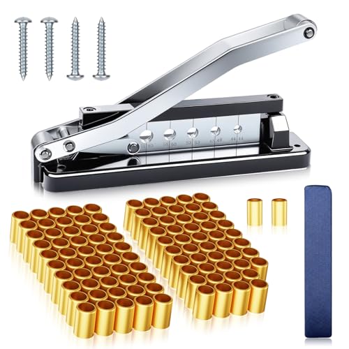 Heavy Duty Bench Hose Crimper Kit with 100 Ferrules (50x 0.593" ID& 50x 0.625" ID) - for 1/4", 5/16", 3/8" PVC, Rubber & Air Hoses Crimping Tool, Portable Torch Hose Repair Kit
