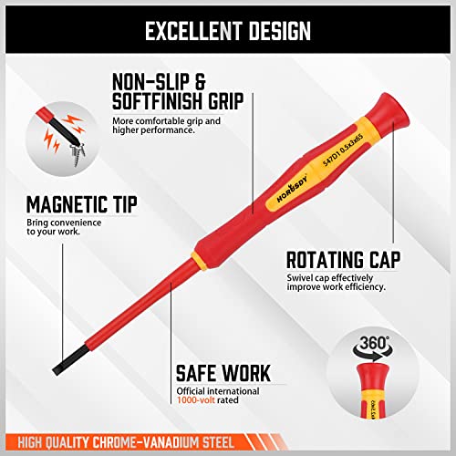 HORUSDY 1000V 6-Piece Mini Insulated Screwdriver Set, Magnetic Tip Mini Electrician Screwdriver Set Slotted(1.8mm,2.0mm2.5mm,3.0mm), Phillips: (PH00, PH0) - style: 6-Piece 1000V Mini Insulated Screwdriver Set