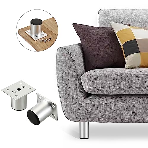 Sumnacon 4PCS Aluminium Alloy Furniture Legs - Round Adjustable Sofa Legs Furniture Cabinet Legs, 2 Inch Funiture Feet for Cabinet Desk Table Chair Sofa Bed, Silver - color: Silver, size: 2 Inch Height