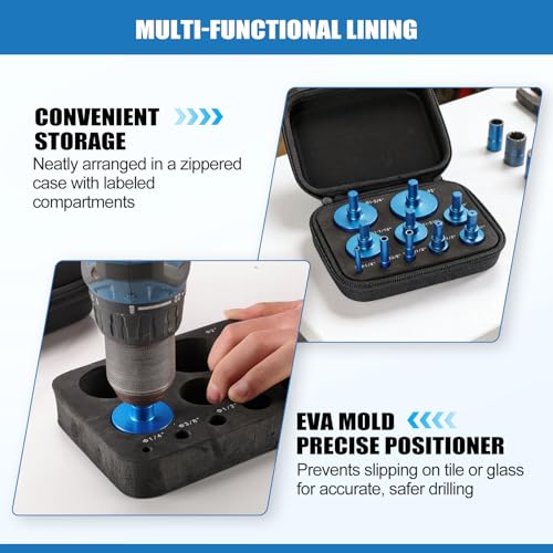 10 PCS Brazed Diamond Tile Hole Saw Set 6-50mm with EVA Guide Jig | for Ceramic Tile, Glass, Granite, Marble, Dry & Wet Cutting, Includes Storage Bag