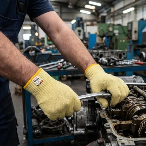 Aramid Safety Gloves,Cut Protection Work Gloves for Automotive Mechanic, Construction, TIG Welding & BBQ Grilling - Seamless Knitted, High Dexterity, M, 2 Pairs - size: 2pcs-Medium, style: Aramid