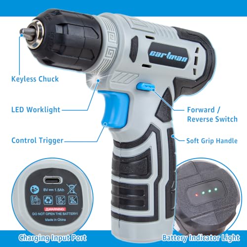 CARTMAN 150-Piece 8V Cordless Drill Hand Tool Set Blue Household Repair Kit - color: Blue
