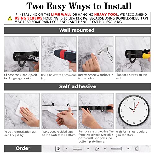 2 Pack Black Broom Holder Wall Mount, 5 Racks 4 Hooks Mop and Broom Holder - color: 5 Racks & 4 Hooks (Black) - 2 Pack