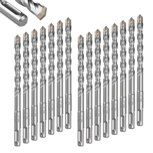 Geinxurn 3/8" x 6" SDS Plus Rotary Hammer Drill Bits, 15PCS Double Thread Masonry Drill Bits Set Carbide Tipped, Drilling in Brick, Stone and Concrete, Cement Walls - size: SDSBIT03080-015