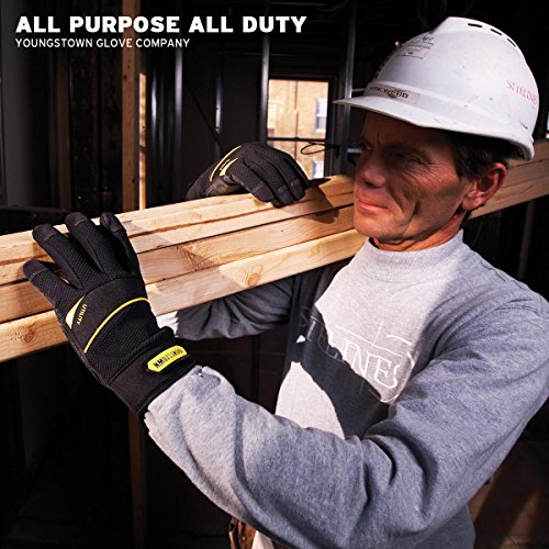 Youngstown Glove General Utility Plus Work Mechanic Gloves- Heavy Duty, Durable, Washable - Black - size: Medium