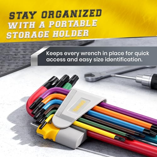 Yellow Paw Torx Wrench Set (9 Pack of Security Tamper Proof Keys) Color Coded in the Following Sizes - T10, T15, T20, T25, T27, T30, T40, T45, and T50