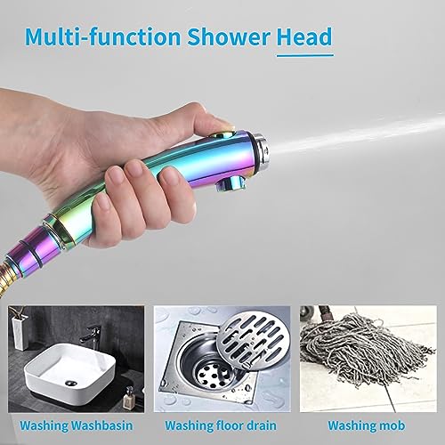KAIYING Drill-Free High Pressure Handheld Shower Head with ON/OFF Switch, 3 Spray Modes - Polished Finish, Shower Head (Radiant Rainbow) + Bracket + Hose - color: Radiant Rainbow