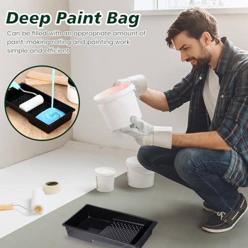 Ripeng 30 Pack 4 Inch Paint Tray Bulk Plastic Paint Roller Tray Small Painting Pan with Deep Pocket and Textured Ridge Reusable Trays Suitable for 4" Painting Rollers for Home Wall Decor(Black)