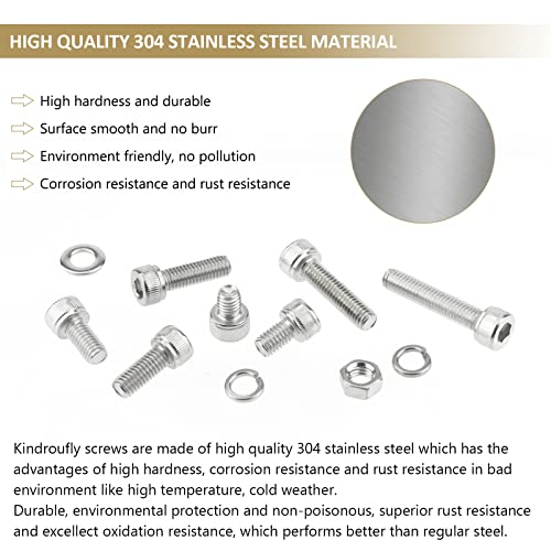 212 Pieces M5 x 6/8 /12/16 /20/25 /30mm Hex Socket Head Cap Screws Nuts Washers Assortment Kit, 304 Stainless Steel, Fully Machine Thread - size: M5, style: Socket Head