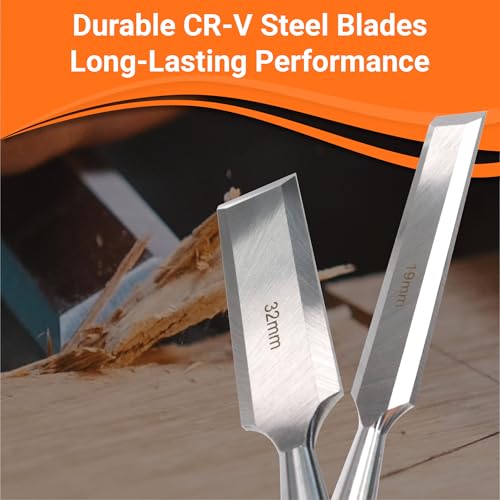 10-Piece Wood Chisel Set for Woodworking - Professional Cr-V Steel Bevel Edge Chisels (1/4" to 1-1/2") with Honing Guide, Sharpening Stone & Case - Heavy Duty Carving Tools for Carpenters