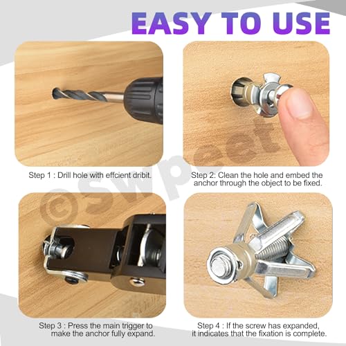 Swpeet 46Pcs M4x32mm M4x38mm M5x37mm M5x52mm M6x52mm M6x65mm L-Shape Heavy Duty Hollow Wall Anchor Set, Hollow Drive Wall Anchor Screws Assortment Kit for Drywall Hollow Wall Plaster Walls