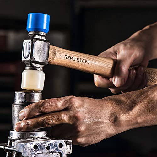 REAL STEEL Small Rubber Mallet Hammer 12 Oz Double Face Hammer Soft/Hard Hickory Wood Handle (0312) - style: Hickory Wood Handle