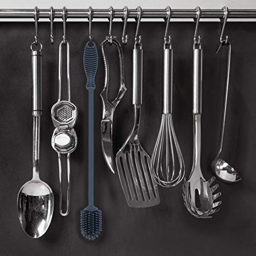 Kitchiny Silicone Bottle Brush 12.5 inch with 2 Straw Cleaners – Grey | Bottle Cleaner Brush for Yeti, Hydro Flask, Owala, Stanley, Baby Bottles, Vases & Narrow Neck Containers - color: Gray
