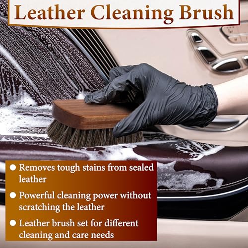 5 PCS Leather Brush Car Detailing, Horse Hair Brush, Car Cleaning Supplies - color: 5 Pcs