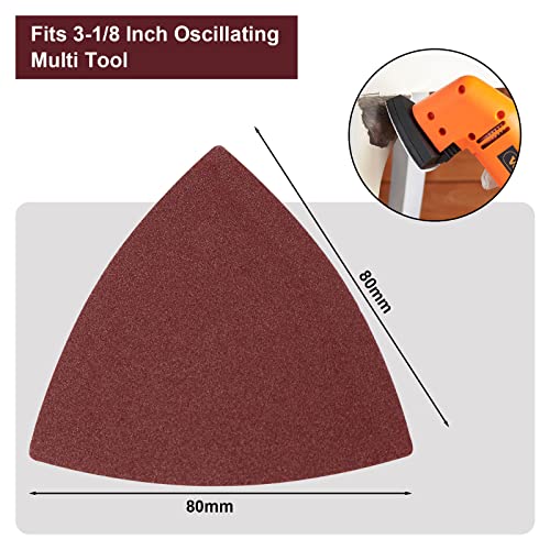 120 Pcs Triangle Sanding Pads, 180 Grits Detail Sander Sandpaper Hook and Loop Sanding Sheet,3-1/8"(80mm) Triangular Sandpaper for 3-1/8" Oscillating Multi Tool, No Holes - size: 180 Grit, style: No Hole
