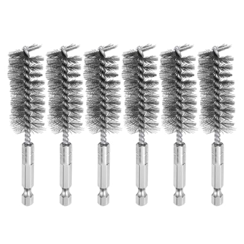 HARFINGTON 6Pcs Stainless Steel Bore Brush 20mm Dia 4" Long Cleaning Twisted Wire Brush with Handle 1/4" Hex Shank for Tubes, Ports, Bearings - size: 20mm