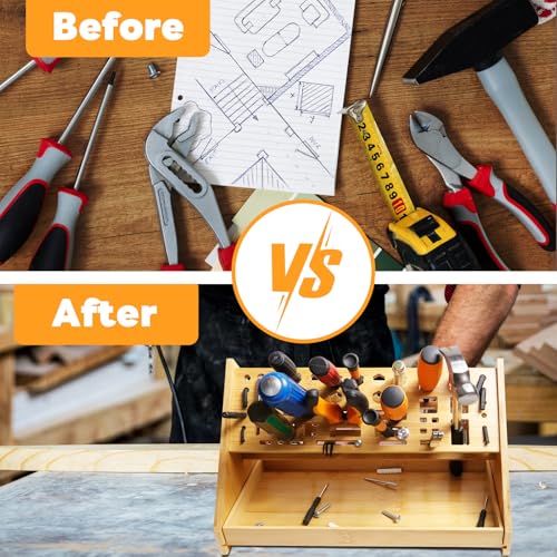 Screwdriver Organizer Desktop Screwdriver Holder 53 Slots Workbench Rack Stand Bamboo Tool Storage Organizer for Hammer Allen Wrench