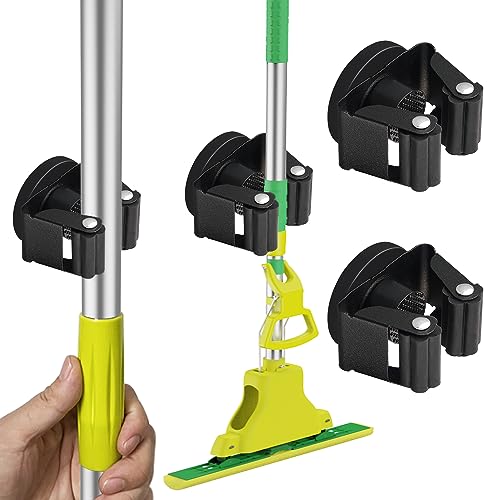 ULIBERMAGNET Magnetic Mop Broom Holder,Heavy Duty Movable Magnetic Broom Holder Rack,Anti-slip Wall Mounted Utility Storage Mop Shovel Gripper Hanger for Garage, Kitchen, Laundry, Garden(2 Pack/Black) - style: 12LB 2PCS Magnetic Mop Holder