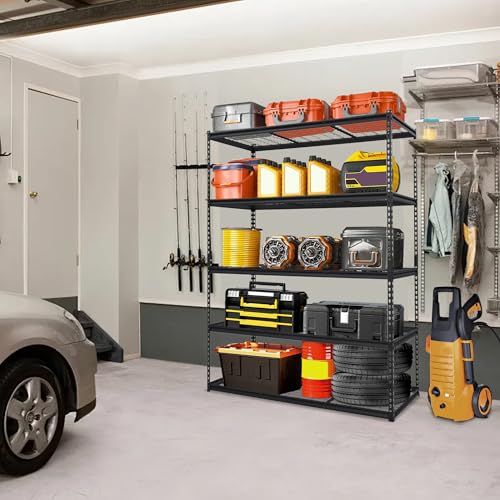 60x24x78 Inch Garage Shelving Heavy Duty, Storage Shelves 2500Lbs Capacity, Adjustable Metal Shelving Unit, 5 Tier Industrial Shelves for Basement Workshop - size: 60 x 24 x 78 inches