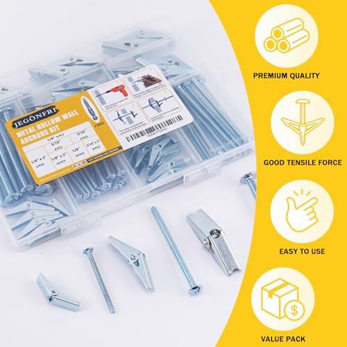 Toggle Bolts for Drywall 30 Sets, 3 Sizes Hollow Wall Anchors Kit with Bit