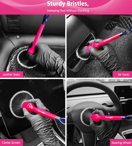YeewayVeh 6PCS Car Detailing Brush Set, Boars Hair & Ultra Soft, Pink - color: Magenta Pink