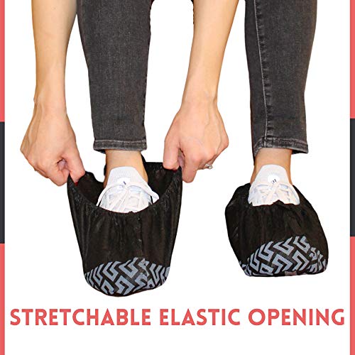 Shoe Covers - 100 Pack, X Large, Extra Thick With Non Skid Soles, Professional Sleek Black Disposable Boot and Shoe Booties, One Size Fits Most, Non Slip - Indoor/Outdoor