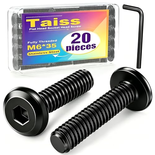 Taiss 20pcs M6 x 35mm Flat Head Socket Head Screw,304 Stainless Steel 18-8 Furniture Bolts,Fully Threaded,Connection Screws - size: 20PCS M6x35mm